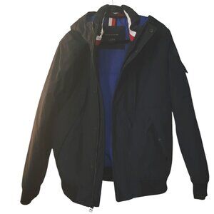 Tommy Hilfiger Men's Arctic Cloth Hooded Utility Bomber, Navy, Sz L